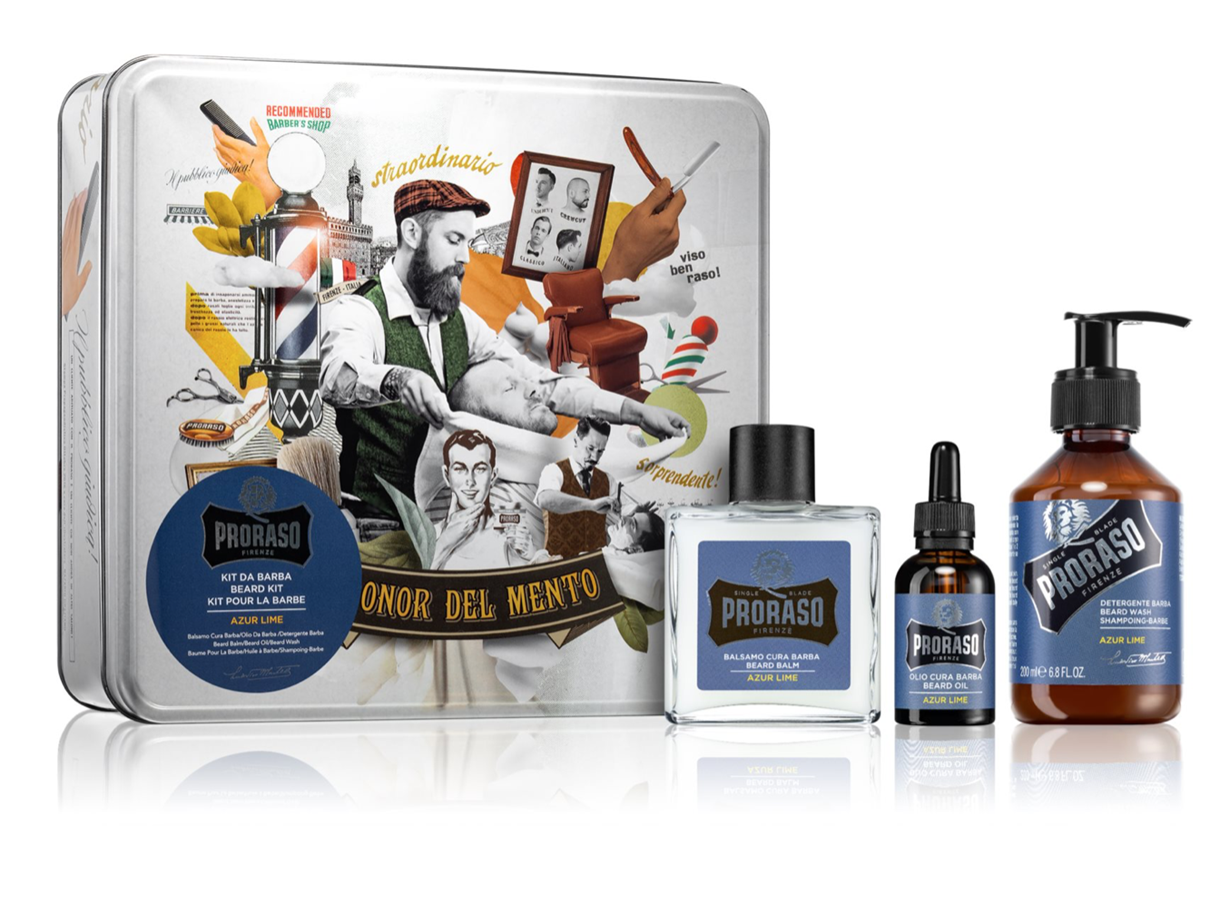 Набір для догляду за бородою Proraso Azur Lime Beard Kit (бальзам 100ml + шампунь 200ml + олія 30ml)
