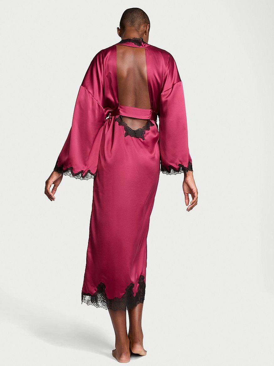 Сатиновий халат Victoria's Secret Satin & Rose Lace Open-Back Long Robe