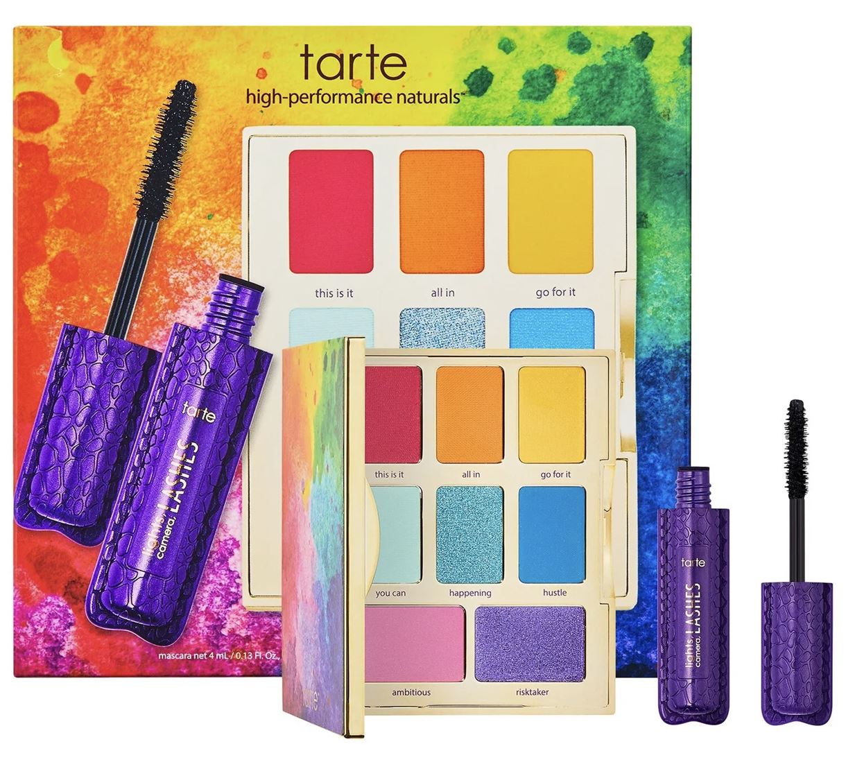Набір яскравої палітри тіней і туш для вій 4 в 1 Let it Rain-bow eye set от Tarte и jessiepaege