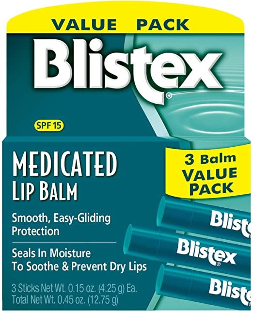 Набір з 3х лікувальних бальзамів для губ Blistex medicated, захист від сонця, SPF 15