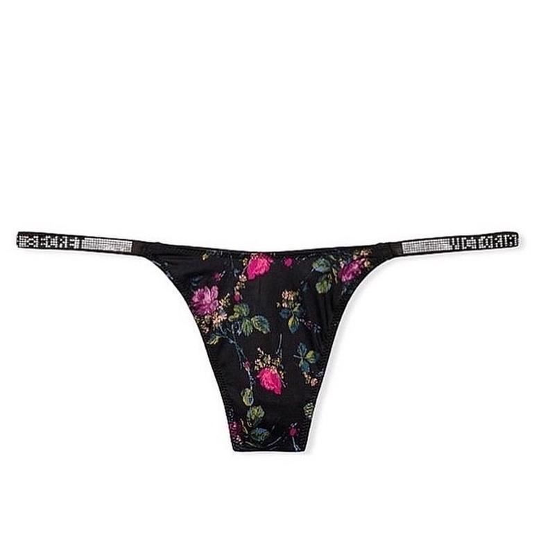 ТРУСИКИ-СТРІНГИ зі стразами VICTORIA'S SECRET - Bombshell Rhinestone Shine Strap V-string Panty Black Floral