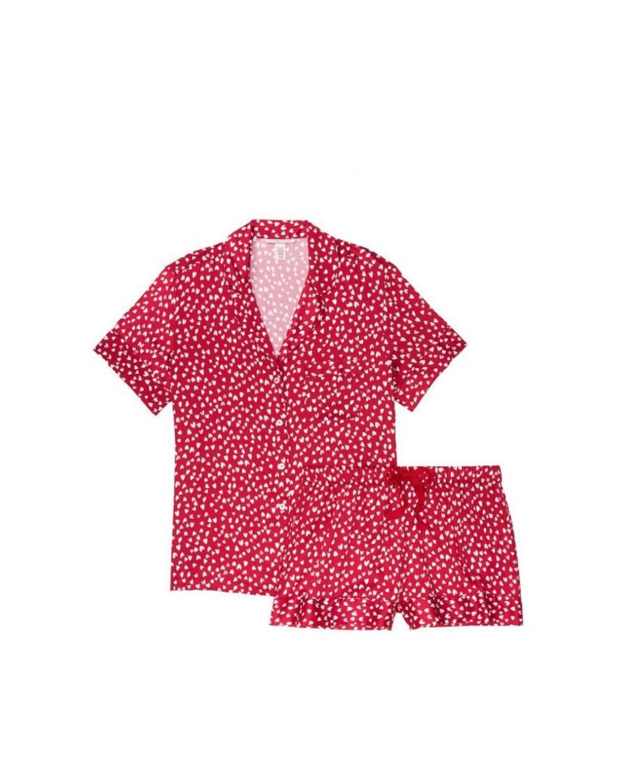 Сатинова піжама VICTORIA’S SECRET SATIN SHORT PJ SET, RED HEARTS