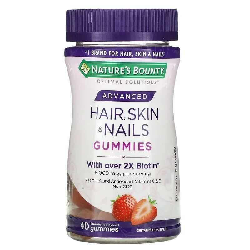 Nature's Bounty, Advanced, Hair, Skin & Nails Gummies, Strawberry - вітаміни для волосся, шкіри та нігтів. 40 шт