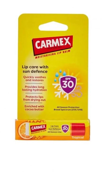 Бальзам для губ у стіку Carmex зі смаком тропічних фруктів SPF30