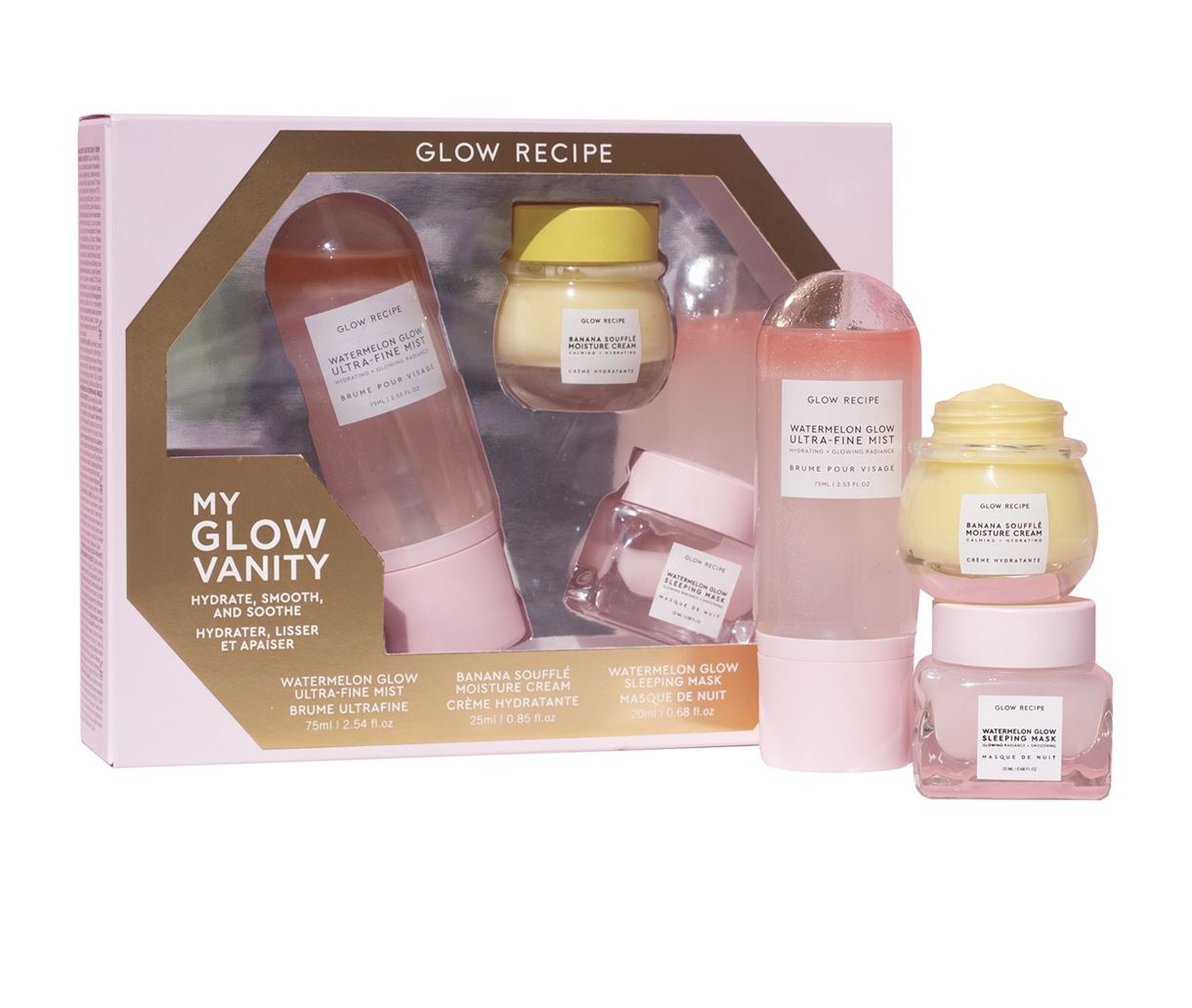 Набір GLOW RECIPE My Glow Vanity Set: Watermelon Mist - Banana Souffle - Sleeping Mask -
