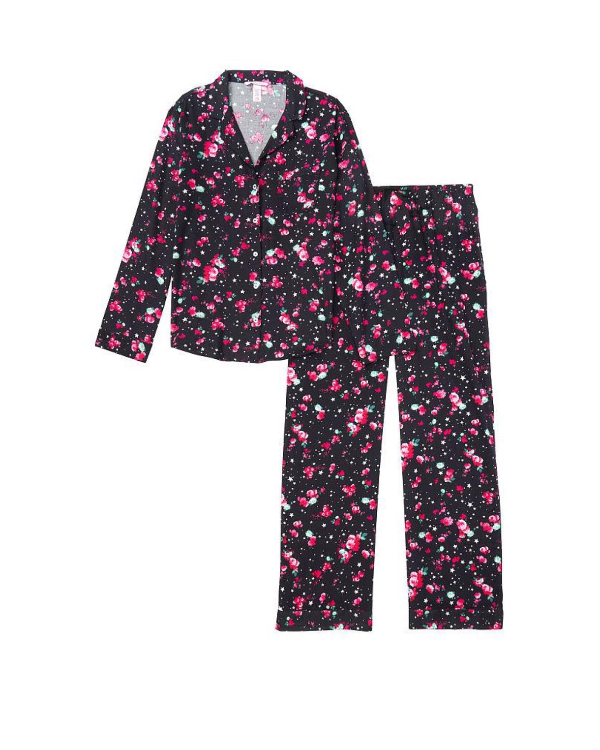 Фланелева Піжама VICTORIA'S SECRET FLANNEL LONG PJ SET BLACK STARRY FLORAL