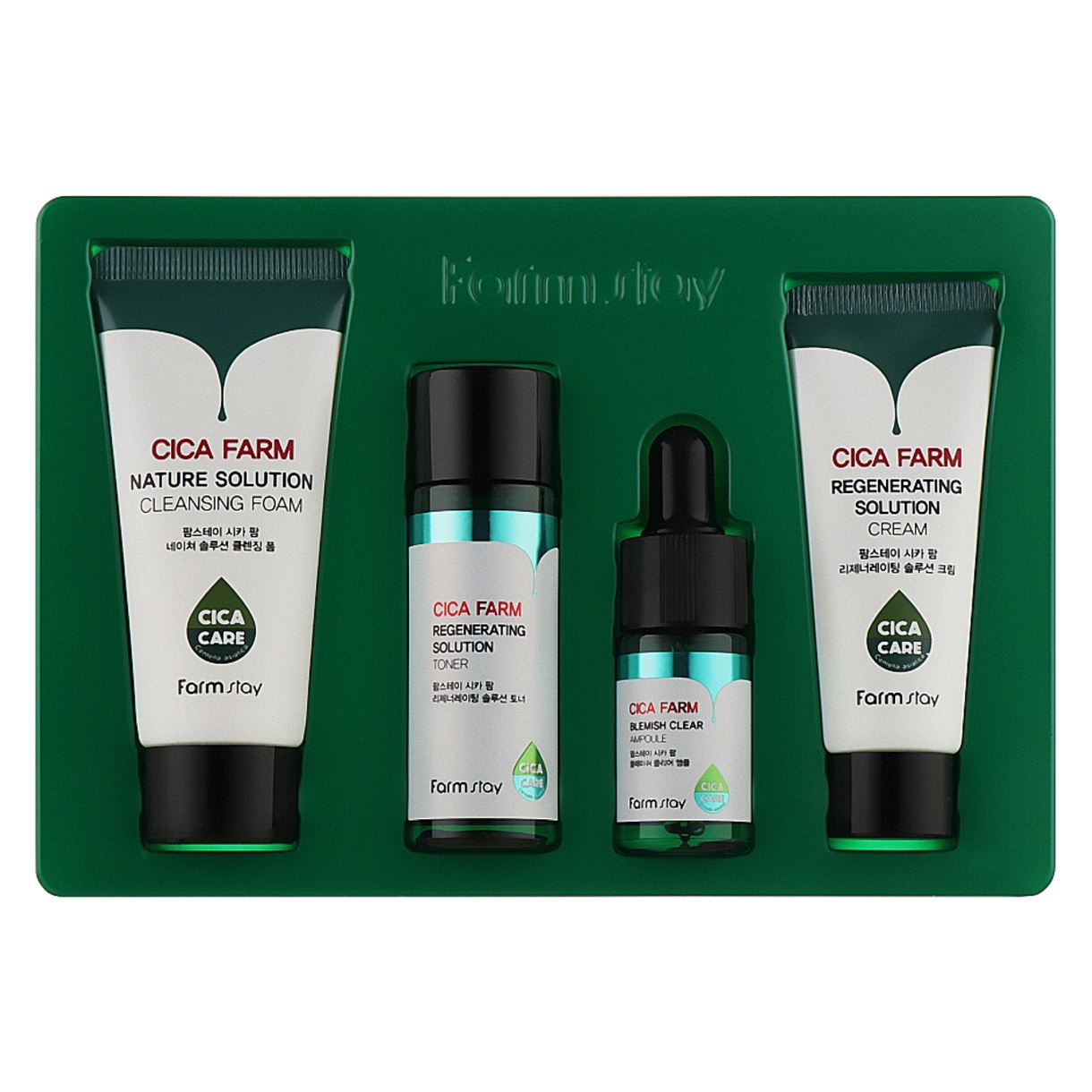 Набір мініатюр з центелою азіатською Farmstay Cica Farm Special Mini Kit (cl/foam/30ml + ton/30ml + cr/20ml + ser/13ml)