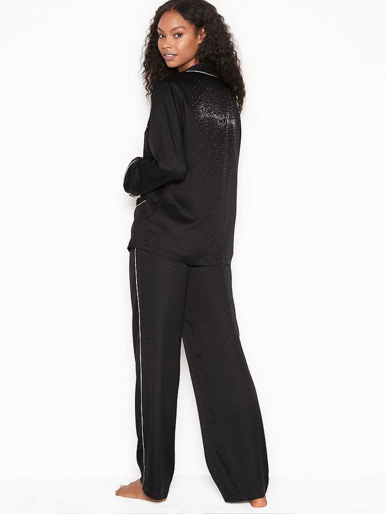 Сатинова піжама з блискучим лого на спині Victoria’s Secret Satin & Rhinestone Button PJ Set