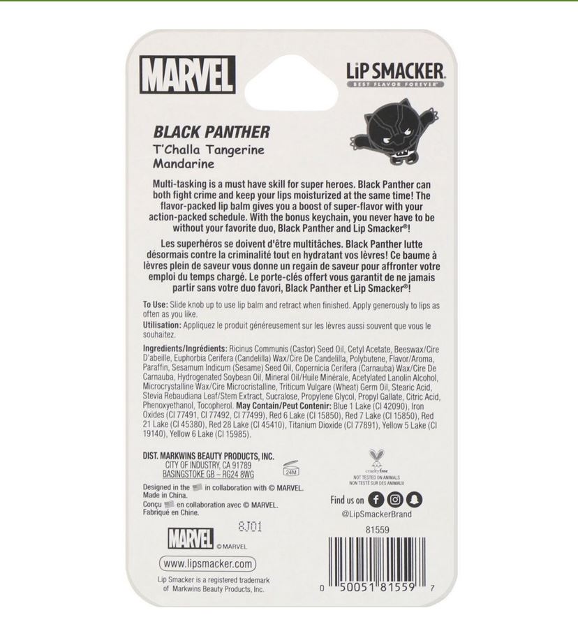 Lip Smacker бальзам для губ Marvel Superhero,black pantera ,мандарин,4 г