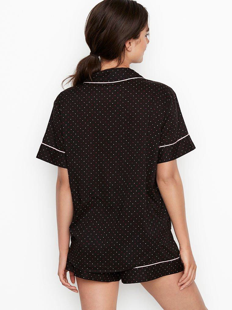 бавовняна піжама VICTORIA’S SECRET COTTON SHORT PJ SET BLACK MINI DOT
