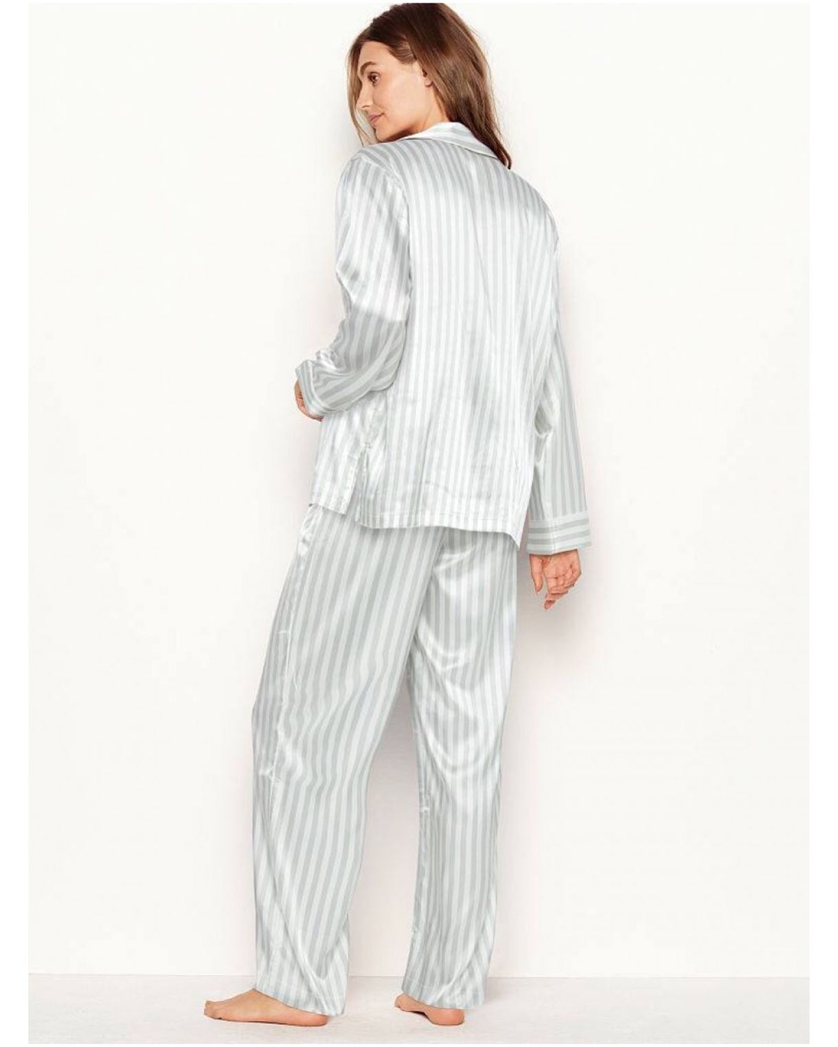 Сатинова піжама VICTORIA’S SECRET THE SATIN LONG PJ SET BLUE STRIPE