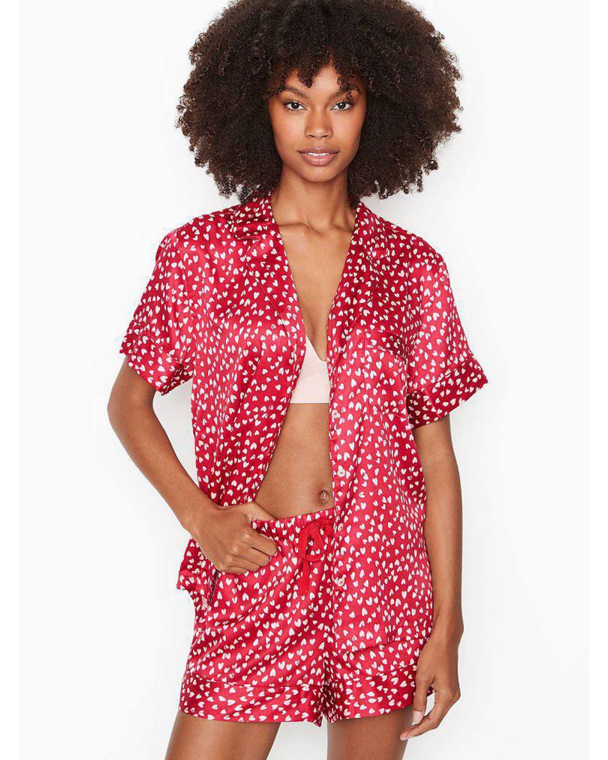 Сатинова піжама VICTORIA’S SECRET SATIN SHORT PJ SET, RED HEARTS
