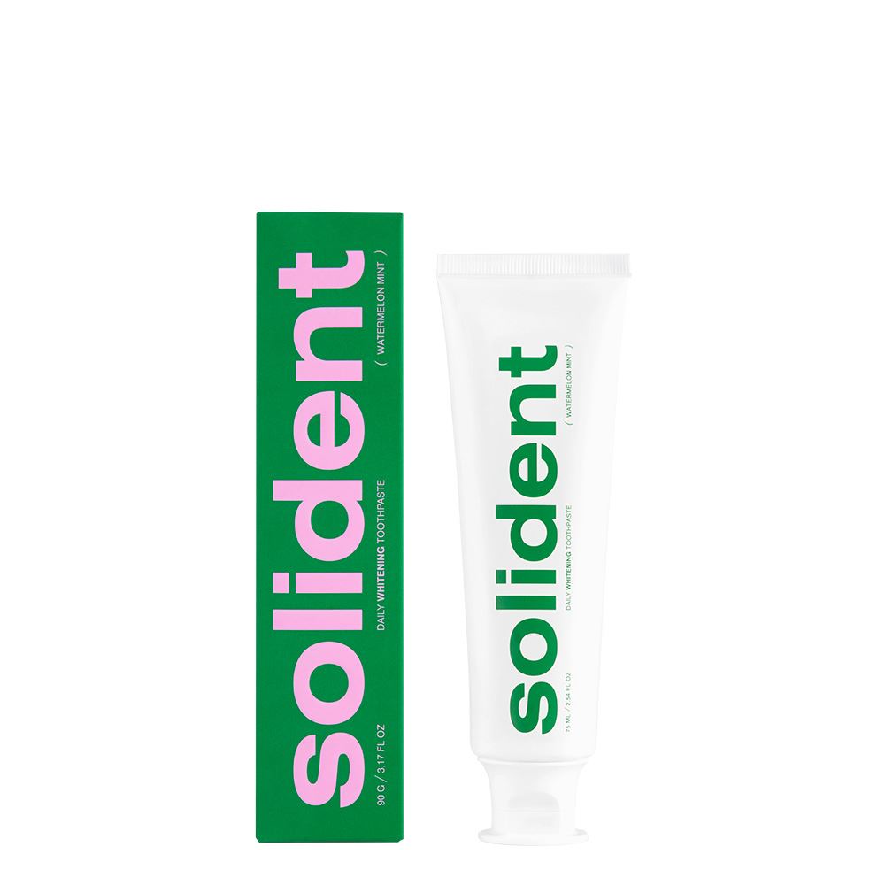 Щоденна відбілювальна зубна паста Solident Watermelon mint / кавун-м'ята, 90 g + подарунок Ополіскувач для ротової порожнини Solident Original mint / м'ята