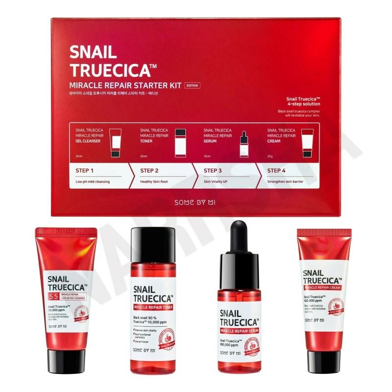Набір мініатюр відновлюючих засобів з муцином равлика Some By Mi Snail Truecica Miracle Repair Starter Kit(f/gel/30ml + f/toner/30ml + f/ser/10ml + f/cr/20ml)
