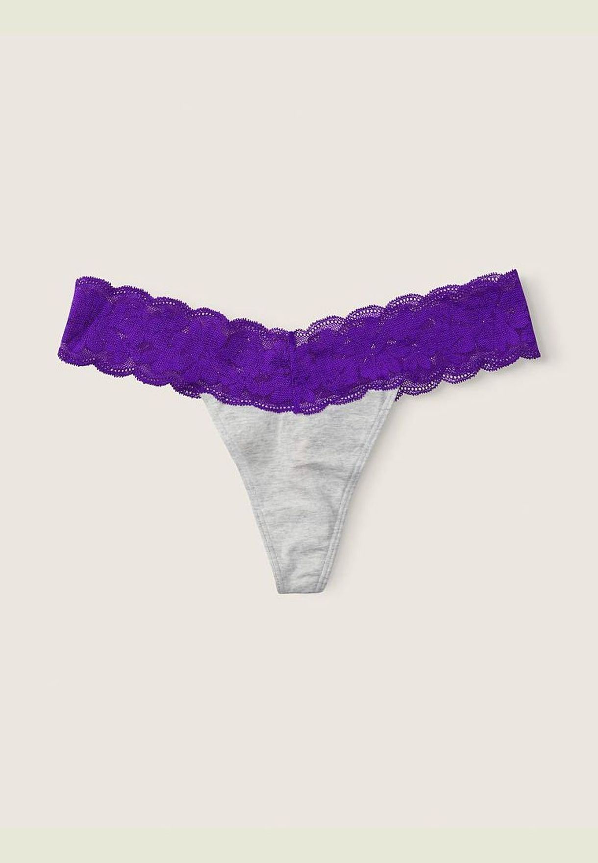 ТРУСИКИ-СТРІНГИ Victoria’s Secret Stretch Cotton Cotton Lace Waist Thong Panty, gray purple