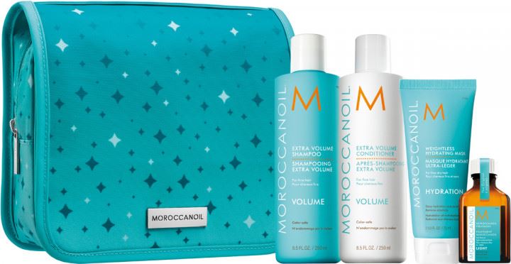 Дорожній набір для об'єму волосся Moroccanoil Travel Kit Volume (Кондиціонер + Інтенсивно зволожуюча маска + Відновлююча олія для тонкого або світлого волосся + Шампунь "Екстра об'єм")