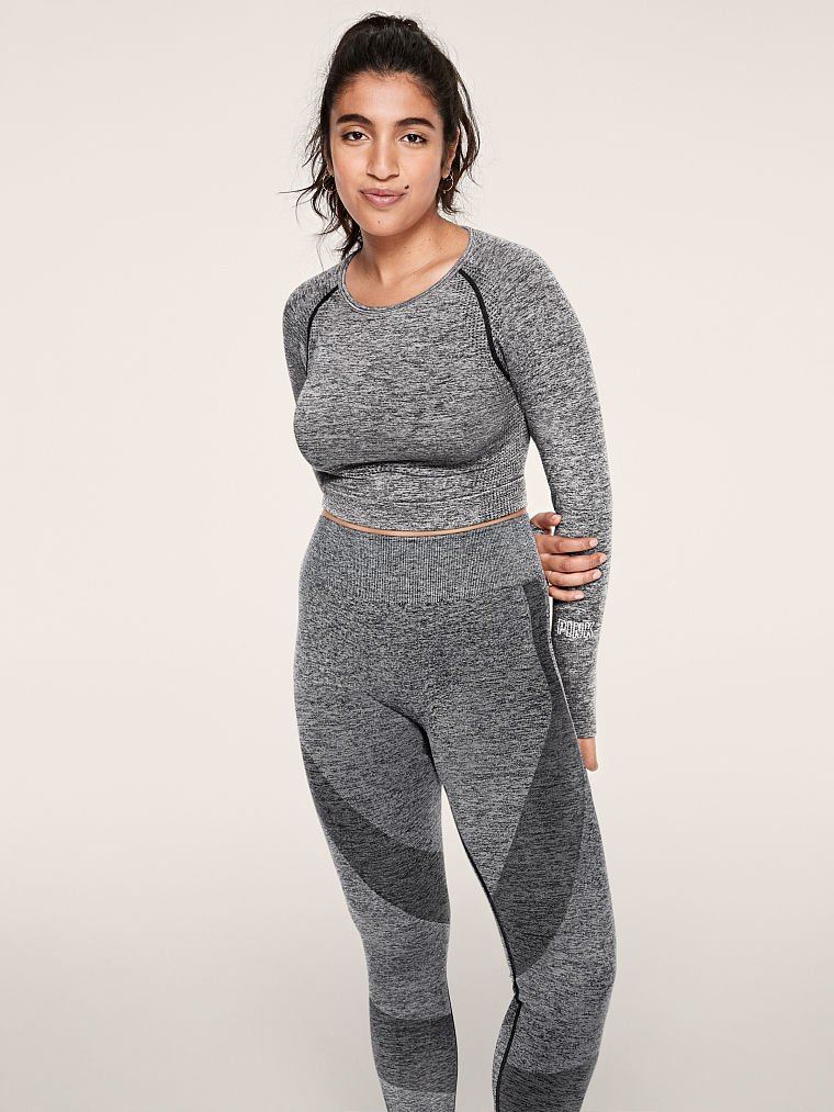 Спортивный топ Cropped Crew PINK Seamless Workout Серый