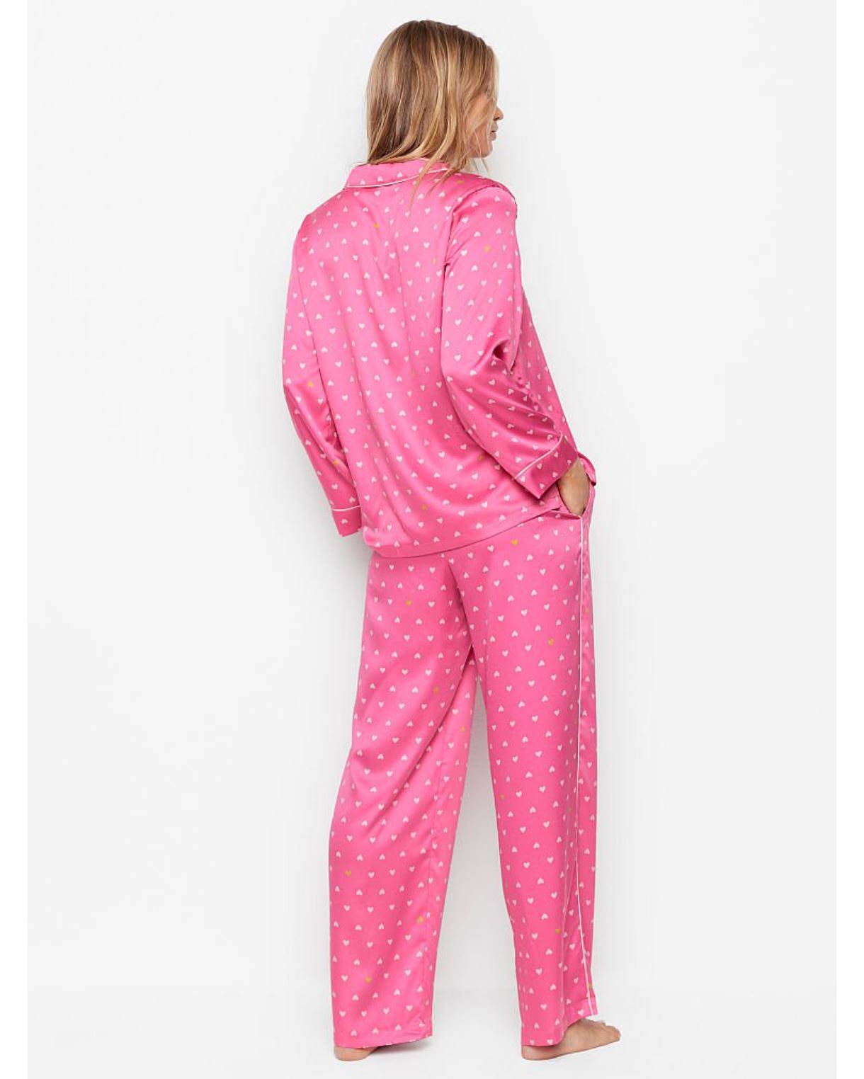 Сатинова піжама VICTORIA’S SECRET THE SATIN LONG PJ SET pink with heart’s