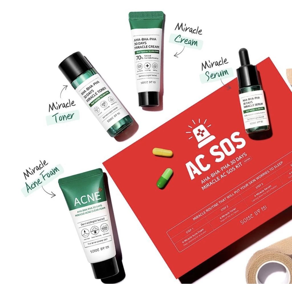 Набір мініатюр для проблемної шкіри Some By Mi Aha-Bha-Pha 30 Days Miracle Ac Sos Kit (f/foam/30ml + f/toner/30ml + f/ser/10ml + f/cr/20ml)