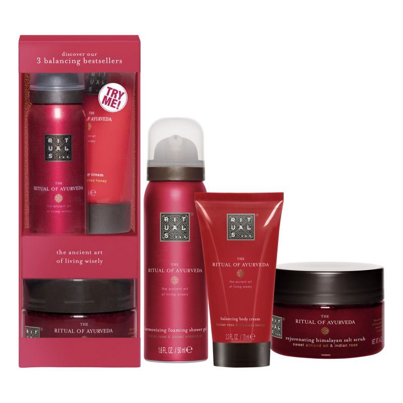 Набір для догляду за тілом rituals the ritual of ayurveda trial set (foam/50ml + cr/70ml + scr/125g)