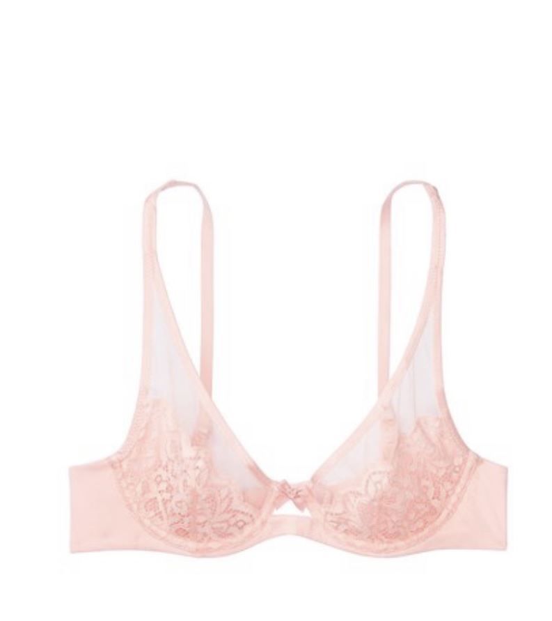 Бюст бралет Victoria's Secret Luxe Lingerie Unlined Mesh Full-coverage Plunge Bra  Pink