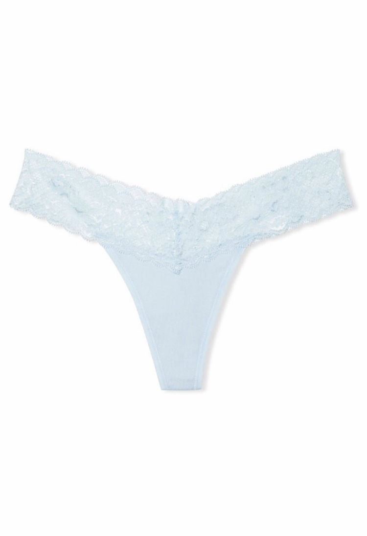 ТРУСИКИ-СТРІНГИ Victoria’s Secret Stretch Cotton Cotton Lace Waist Thong Panty, light blue