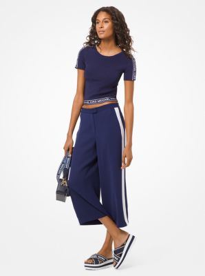 Брюки кюлоты Michael Kors Contrast Stripe Wide-Leg Pants синие M