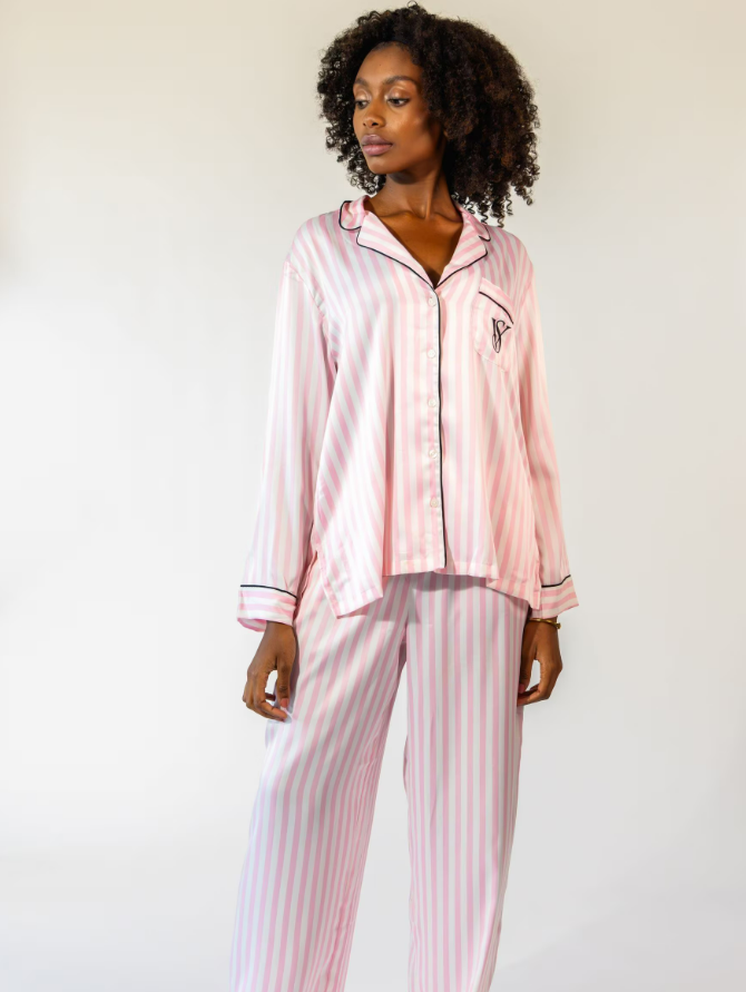 Піжама Pink Iconic Stripe Long Sleeve London Satin Pyjamas Victoria's Secret