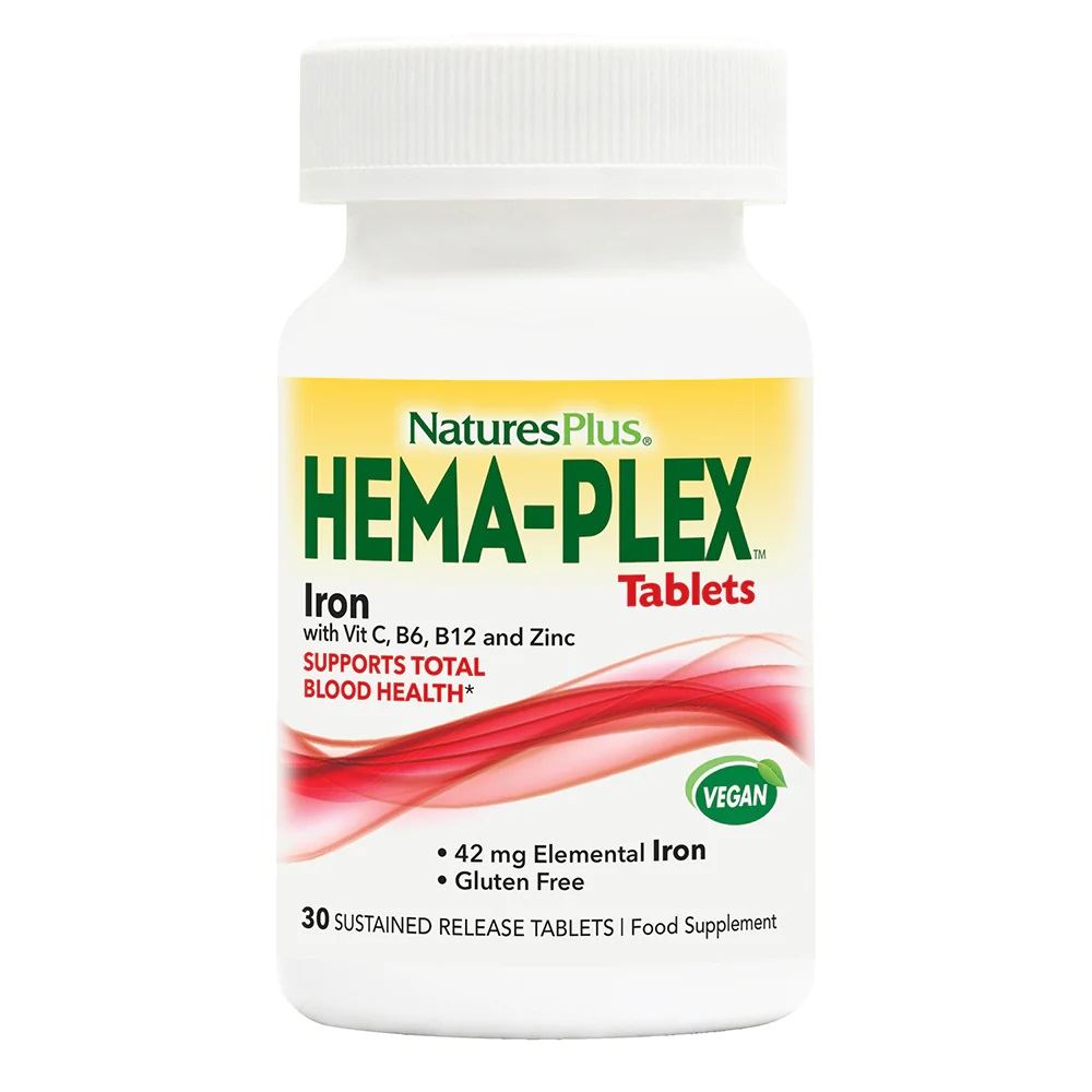 Комплекс вітамінів і мінералів NaturesPlus, Hema-Plex, Iron with Essential Nutrients for Healthy Red Blood Cells, 30 Slow Release Tablets