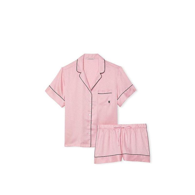 Сатинова піжама Victoria's Secret Satin Short Pajama Set Pink Leopard