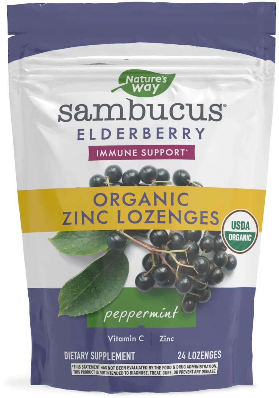 Nature's Way, Sambucus Zinc Lozenges Peppermint-льодяники