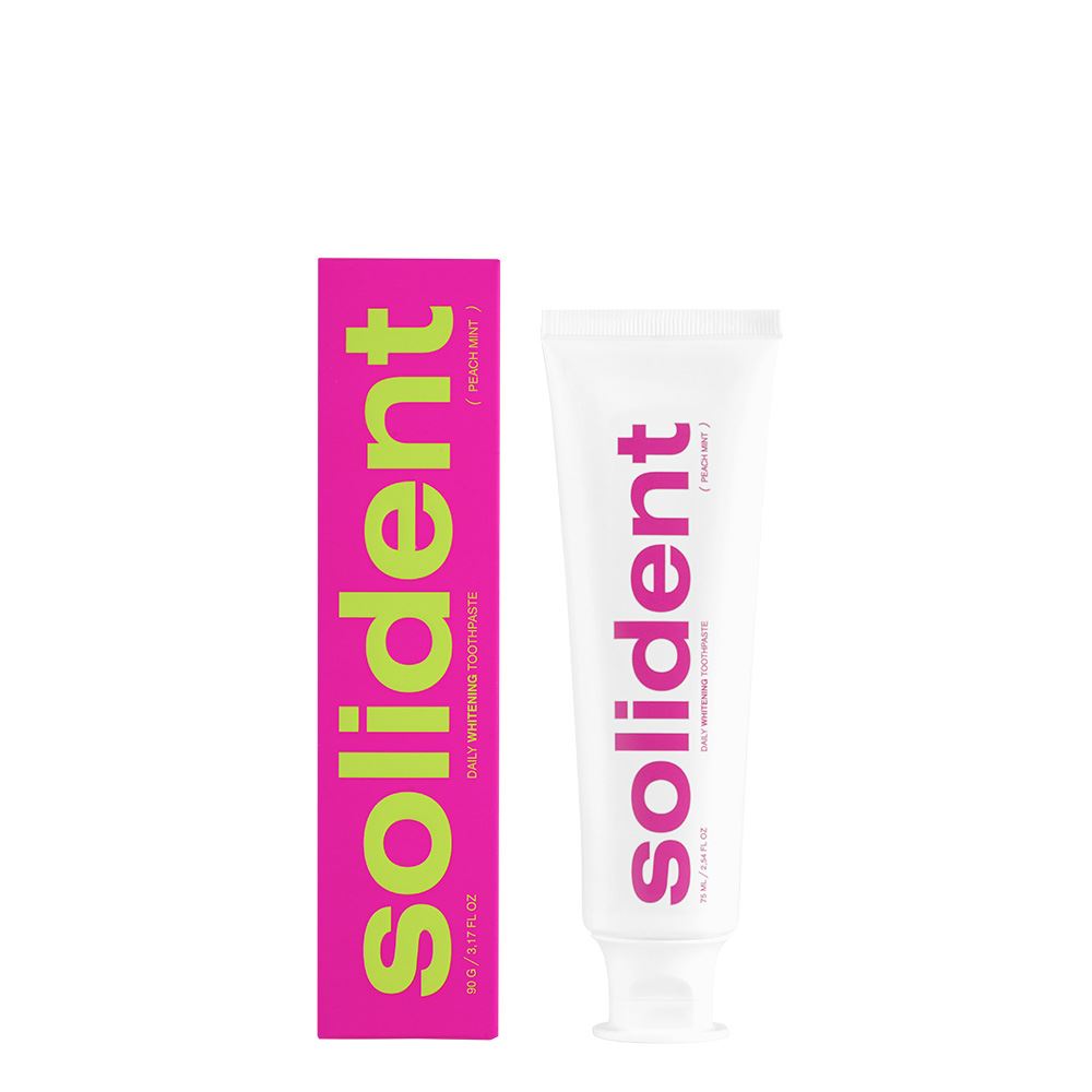 Щоденна відбілювальна зубна паста Solident Peach mint / персик-м'ята, 90 g + подарунок Ополіскувач для ротової порожнини Solident Original mint / м'ята