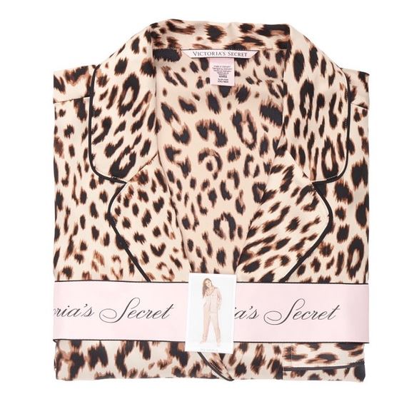 Піжама Victoria’s Secret Satin Long Pajama Set Champagne Leopard Print