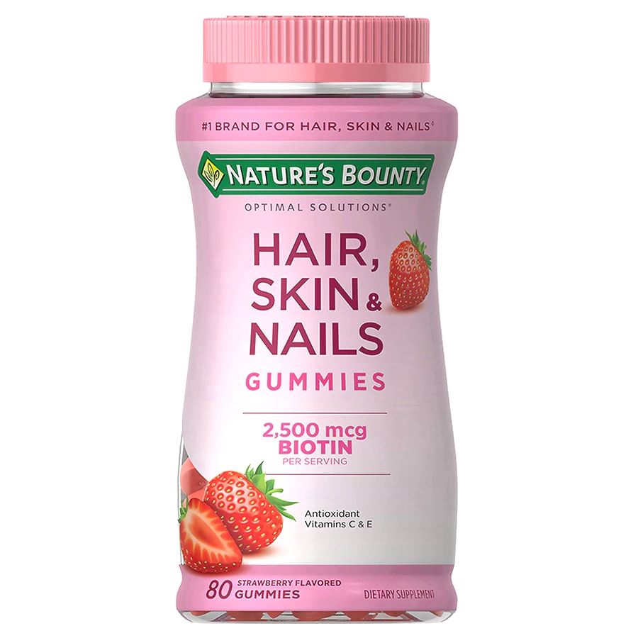 Nature's Bounty Hair, Skin & Nails Gummies with Biotin Жувальні вітаміни для здоров'я волосся, шкіри та нігтів з біотином, полуничний смак, 80 шт