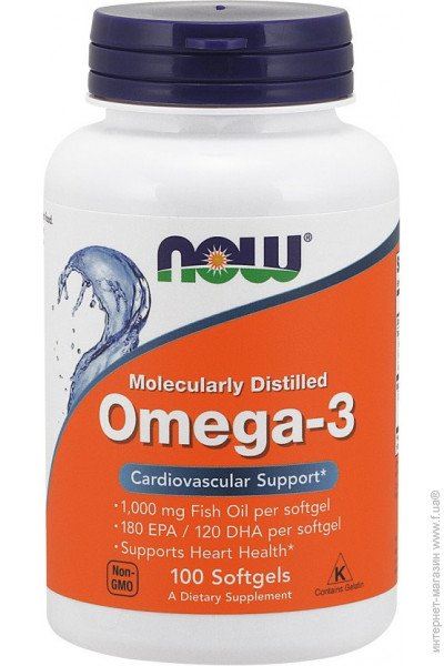 Капсули "Омега-3" 1000 мг Now Foods Omega-3 Molecularly Distilled 180 EPA/120 DHA 100шт
