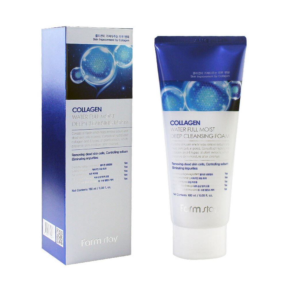 FarmStay Collagen Water Full Moist Deep Cleansing Foam 180ml - Антивікова зволожувальна піна з колагеном