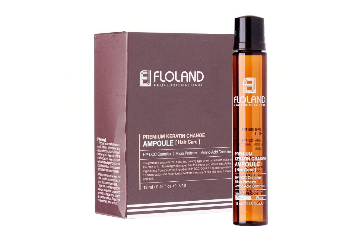 Ампула-филлер для восстановления поврежденных волос Floland Premium Keratin Change Ampoule, 13мл, 1шт