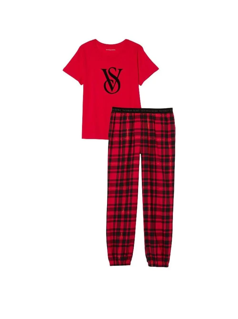 ПІЖАМА VICTORIA'S SECRET COTTON & FLANNEL TEE-JAMA SET LIPSTICK