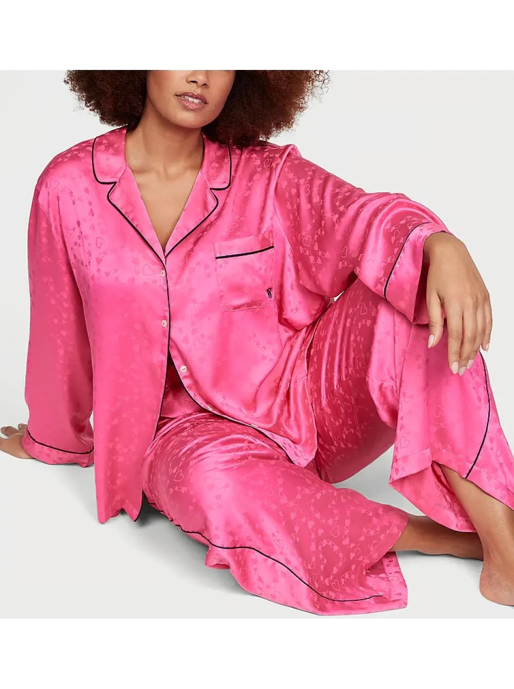 Сатинова піжама Satin Long Pajama Set Hollywood Pink