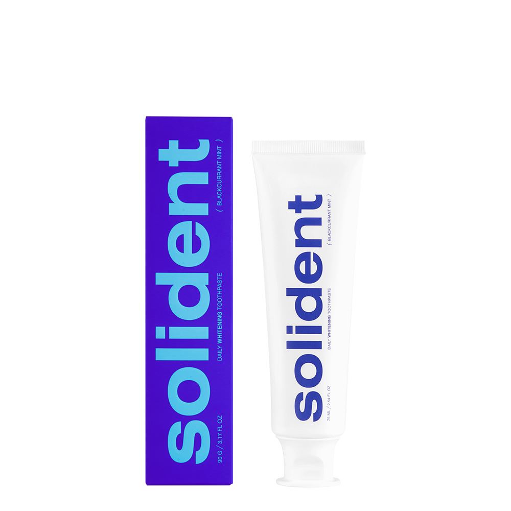 Щоденна відбілювальна зубна паста Solident Blackcurrant mint / смородина-м'ята, 90 g + подарунок Ополіскувач для ротової порожнини Solident Original mint / м'ята