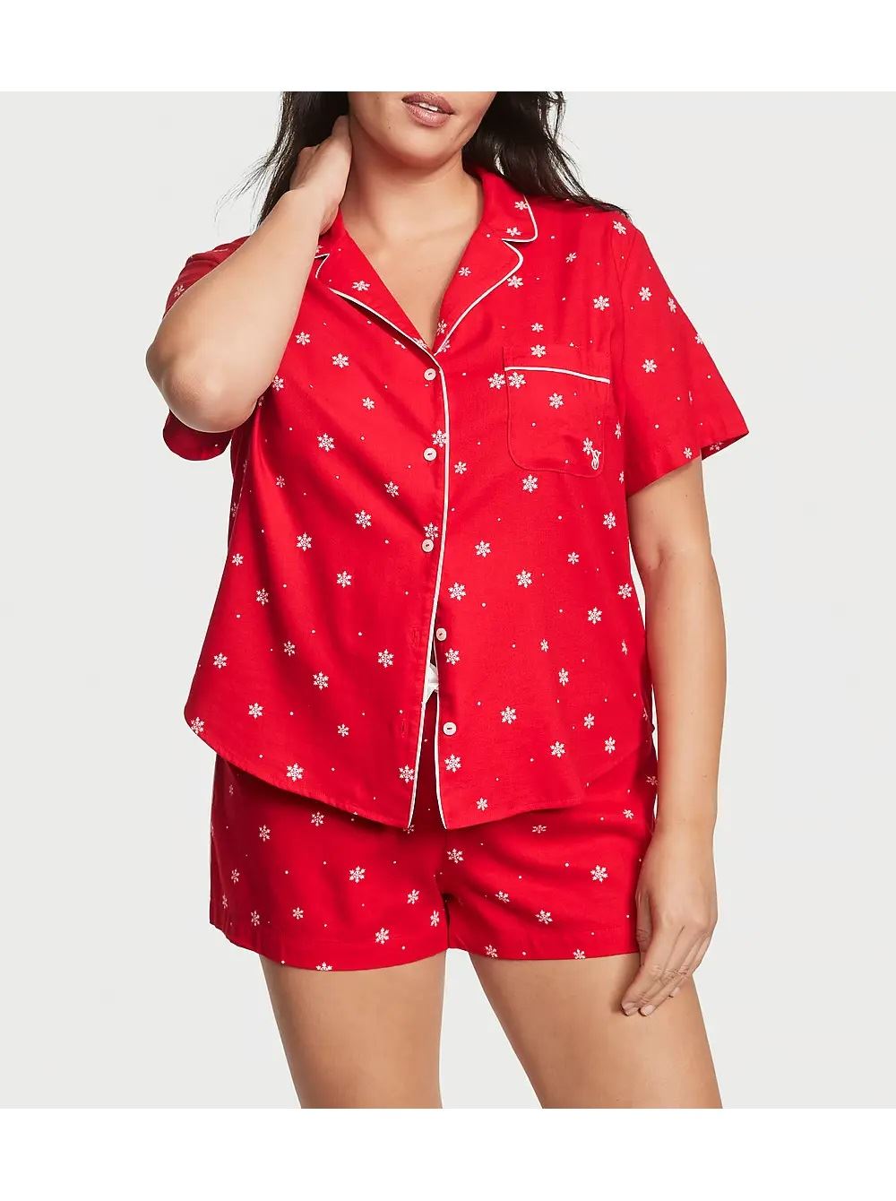 Піжама Flannel Short Pajama Set Lipstick Snowflakes Victoria’s Secret