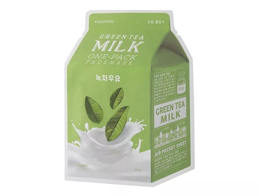 A'pieu - Тканинна маска для обличчя з екстрактом зеленого чаю - Milk One Pack - Green Tea Milk - 21g