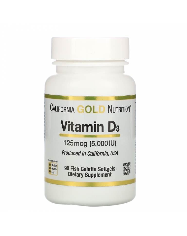 Vitamin D3 125 mcg (5000 IU) California Gold Nutrition 90 риб'ячих капсул