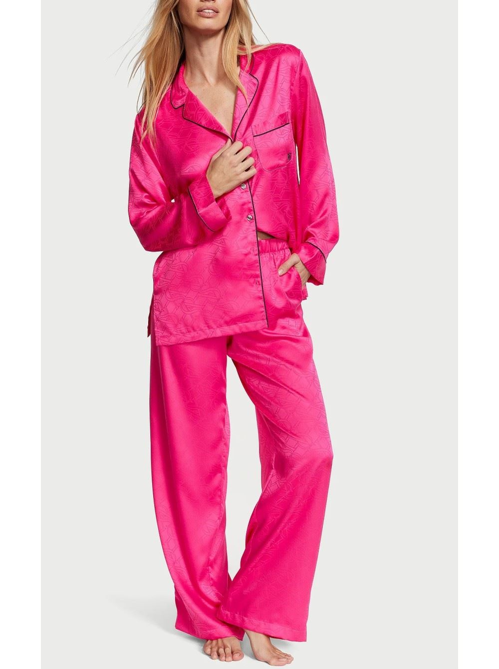 Піжама Satin Long Pajama Set Forever Pink Victoria’s Secret